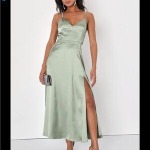 Lulus Sage Green Satin Dress